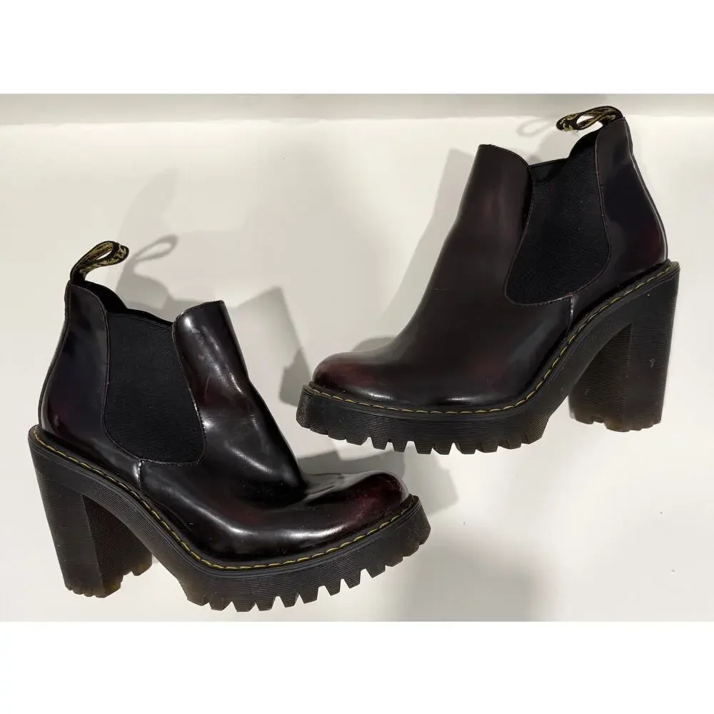 DR. MARTENS Hurston Arcadia Leather Heeled Chelsea Boots Y2K Chukka W7 - Picture 4 of 8